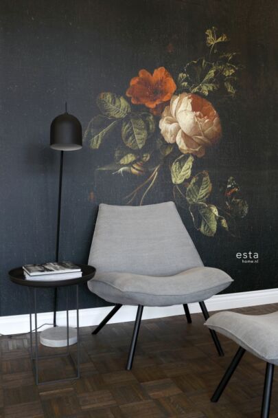 wall mural still life of flowers dark red and black