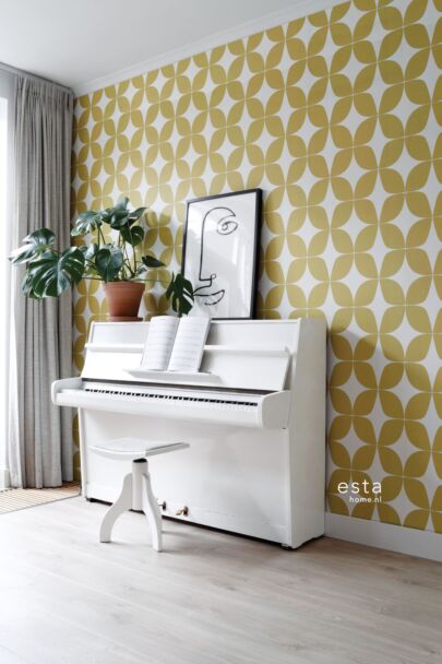 wallpaper graphic motif mustard and white