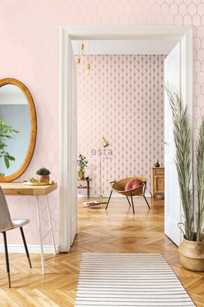 wallpaper art deco motif soft pink and gold