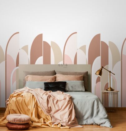 wall mural art deco motif terracotta and soft pink