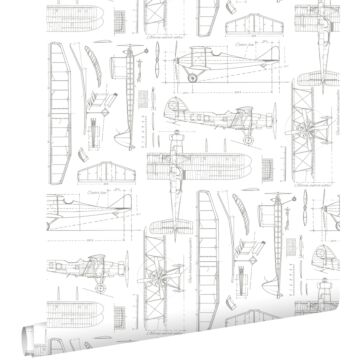 wallpaper construction drawings of airplanes white