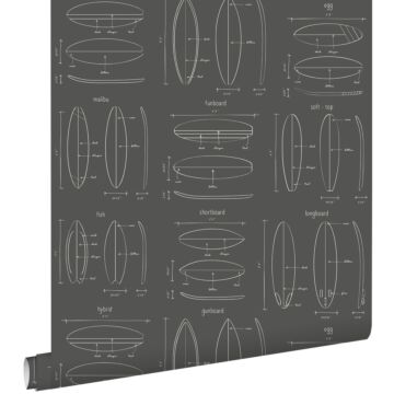 wallpaper technical drawings of surfboards dark gray