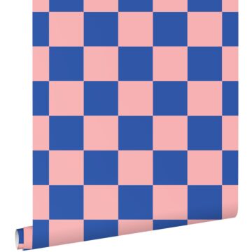 wallpaper chequered motif pink and royal blue