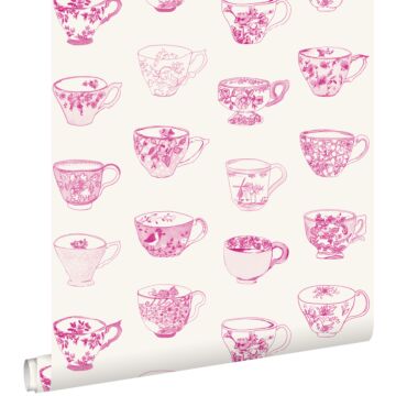 wallpaper cups and saucers pink