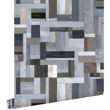 wallpaper scrap wood blue and gray