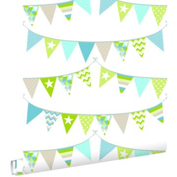 wallpaper garlands turquoise, lime green and beige
