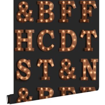 wallpaper wooden light letters black and sepia brown