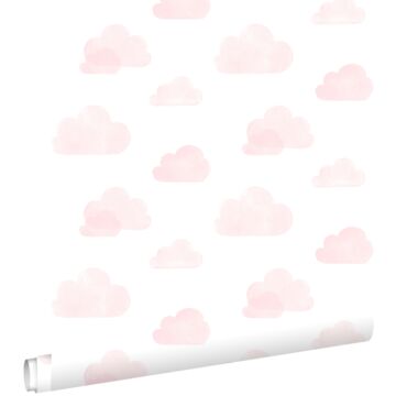wallpaper stamped clouds light pink and white