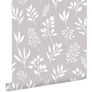 wallpaper floral pattern in Scandinavian style warm gray