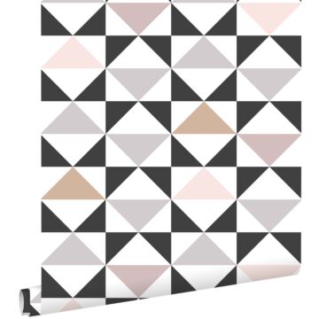 wallpaper graphic triangles white, black, warm gray and antique pink