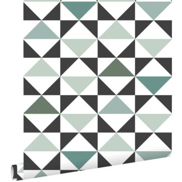 wallpaper graphic triangles white, black, mint green and grayish sea green