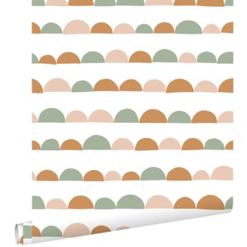 wallpaper graphic motif soft pink, warm orange and mint green