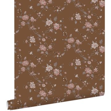 wallpaper flowers rust brown and pink