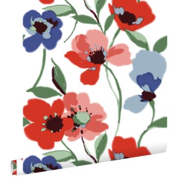 wallpaper poppies red, blue and green