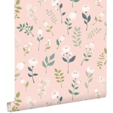 wallpaper flowers soft pink, green and white