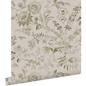 wallpaper vintage flowers antique pink and olive green