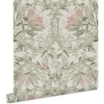 wallpaper vintage flowers in art nouveau style sand beige and antique pink