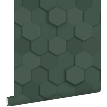 wallpaper 3d honeycomb motif dark green