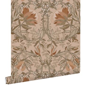 wallpaper vintage flowers in art nouveau style beige and antique pink
