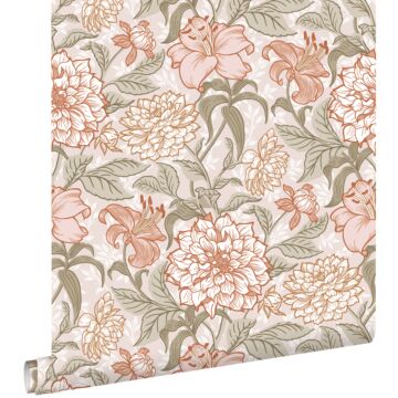 wallpaper vintage flowers antique pink and green