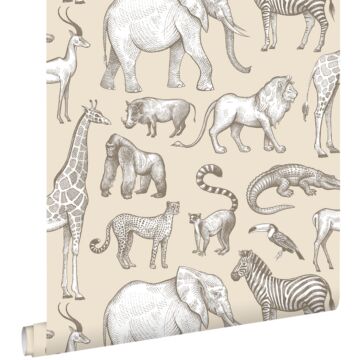 wallpaper jungle animals beige
