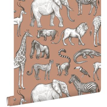 wallpaper jungle animals terracotta