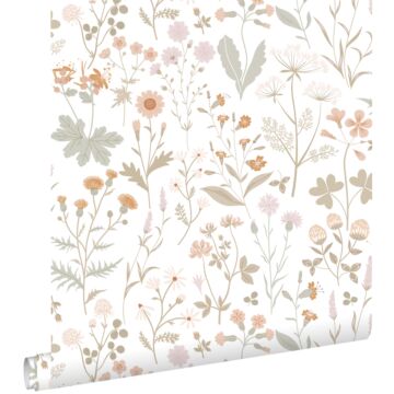 wallpaper wildflowers green and terracotta pink