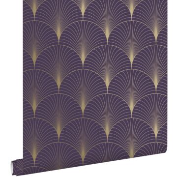 wallpaper art deco motif dark purple and gold