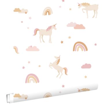 wallpaper unicorns white, soft pink and mustard