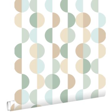 wallpaper graphic motif grayish green, light blue and beige