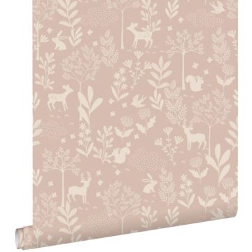wallpaper forest with forest animals antique pink