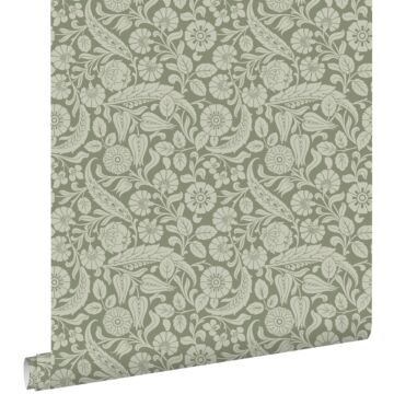 wallpaper floral pattern olive green