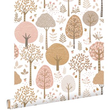wallpaper wooded landscape pink, brown and white