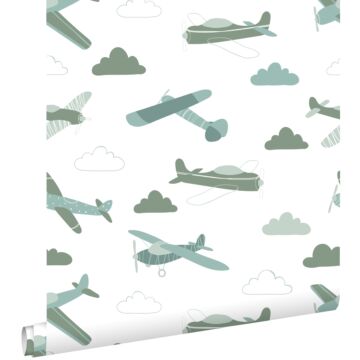 wallpaper airplanes grayish green and blue