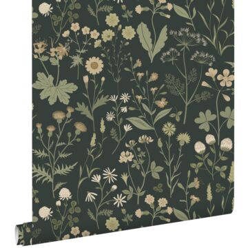 wallpaper wildflowers anthracite gray and green