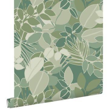 wallpaper leaves grayed mint green