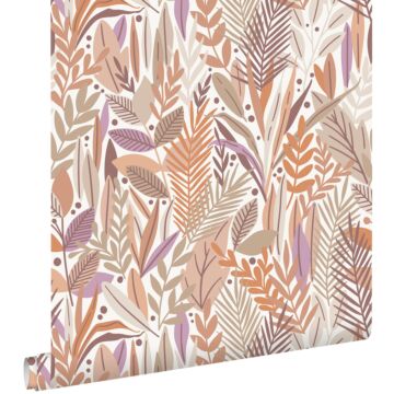 wallpaper leaves light terracotta and lilac purple