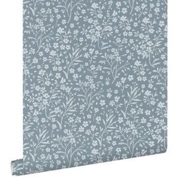 wallpaper flowers grayed vintage blue