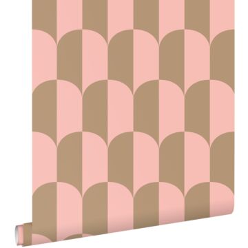 wallpaper art deco arches pink and beige brown
