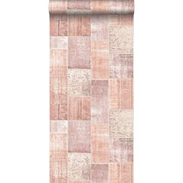 wallpaper oriental ibiza marrakech kelim patchwork carpet peach orange pink