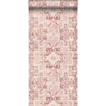wallpaper oriental kelim patchwork carpet terracotta pink