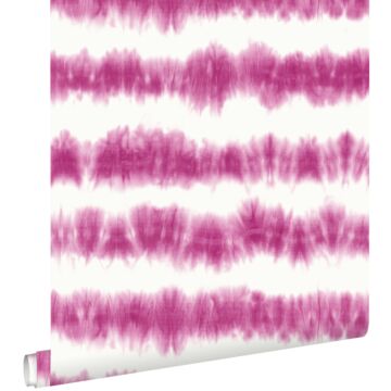wallpaper horizontal tie-dye shibori stripes intense fuchsia pink and matt white