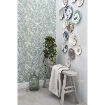 wallpaper palm leaves mint green
