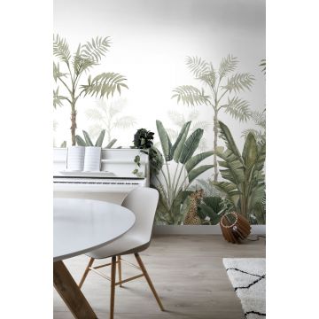 wall mural jungle white and gray-grained olive green