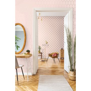 wallpaper art deco motif soft pink and gold