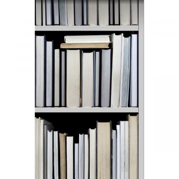 non-woven wallpaper XXL bookcase black, gray, beige and white