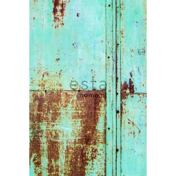 wall mural rusty metal wall turquoise and brown
