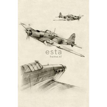 wall mural airplane sketches beige and gray