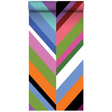 non-woven wallpaper XXL zigzag motif green, pink, purple and blue