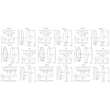 wall mural technical drawings of surfboards black and white